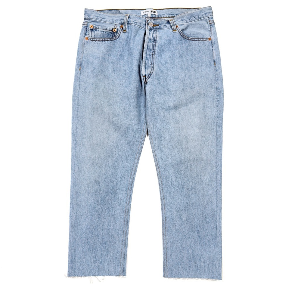 Re/Done Levis Relaxed Crop Ankle Straight High Waist Jean Size 29 - Blue FLAWS